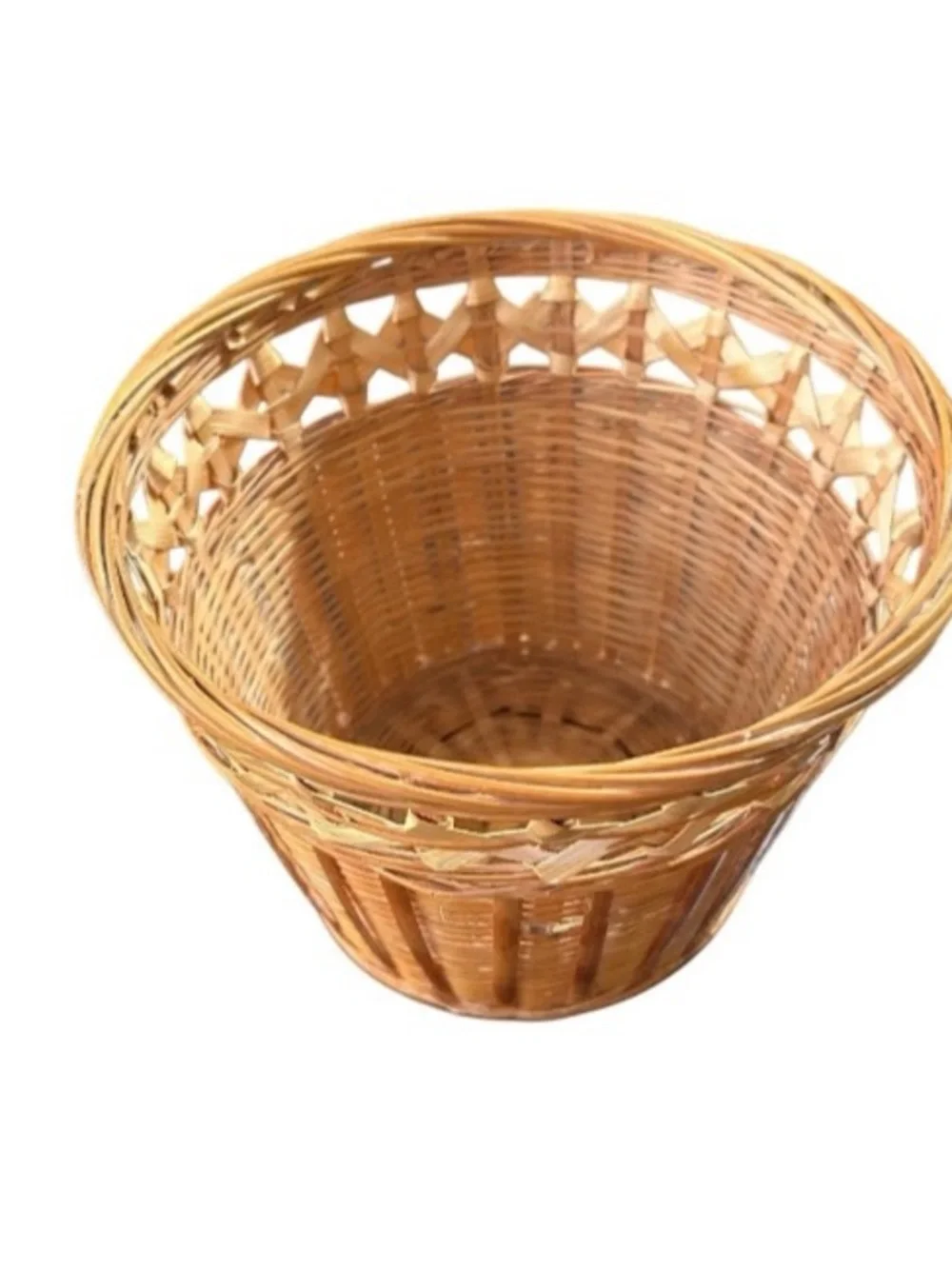 Vintage Mid Century 60 70s Hand Woven Tiger Bamboo Planter Plant Pot Tikki Boho